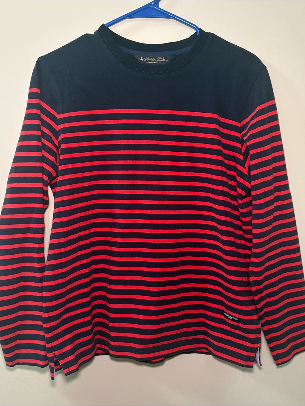 Brooks Brothers Navy and Red Striped Mariner 3/4 Sleeve Crewneck